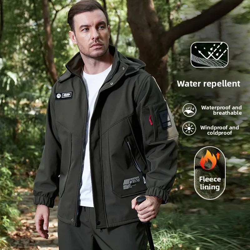 

Winter velvet thickened suit men's windproof and waterproof outdoor mountaineering suit warm soft shell jacket tooling