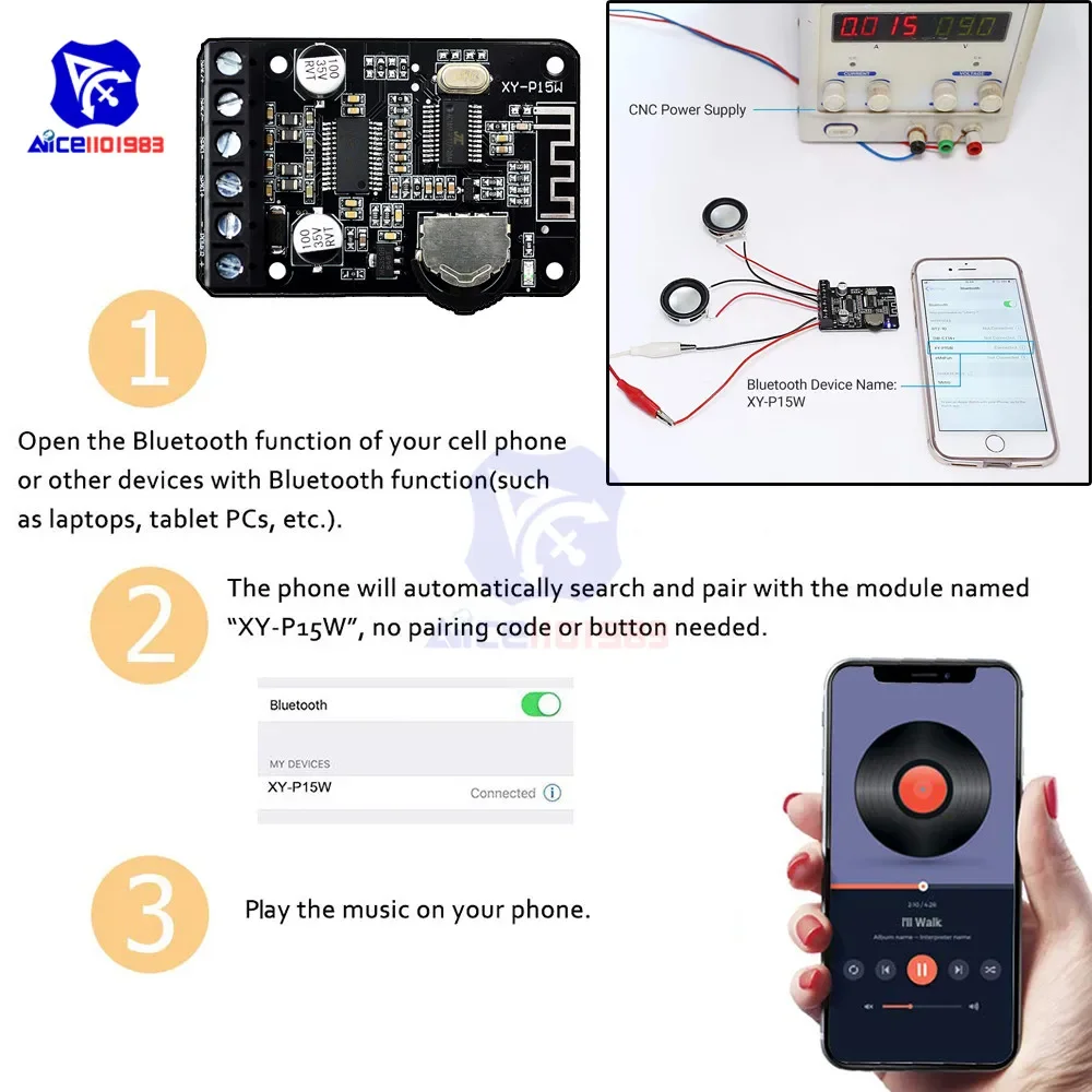 diymore Audio Amplifier Board with Bluetooth 5.0, 10W 15W 20W 2.0 Dual Channel Stereo Wireless Mini Amp Module with Shell Case