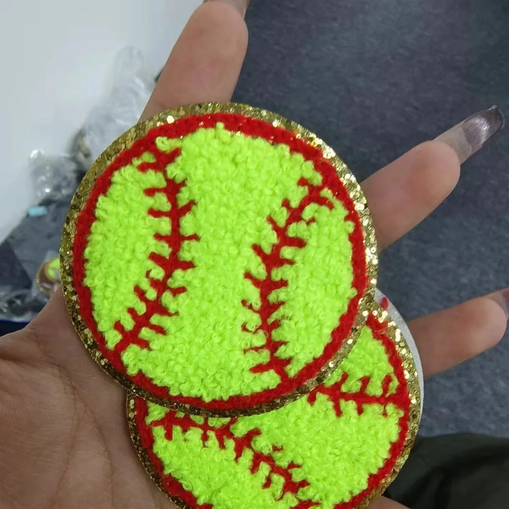 5Pcs Balls Game Clothing Iron on Patches Chenille Baseball Basketball Applique Towel Volleybal Football Gold Edged Badge Sticker