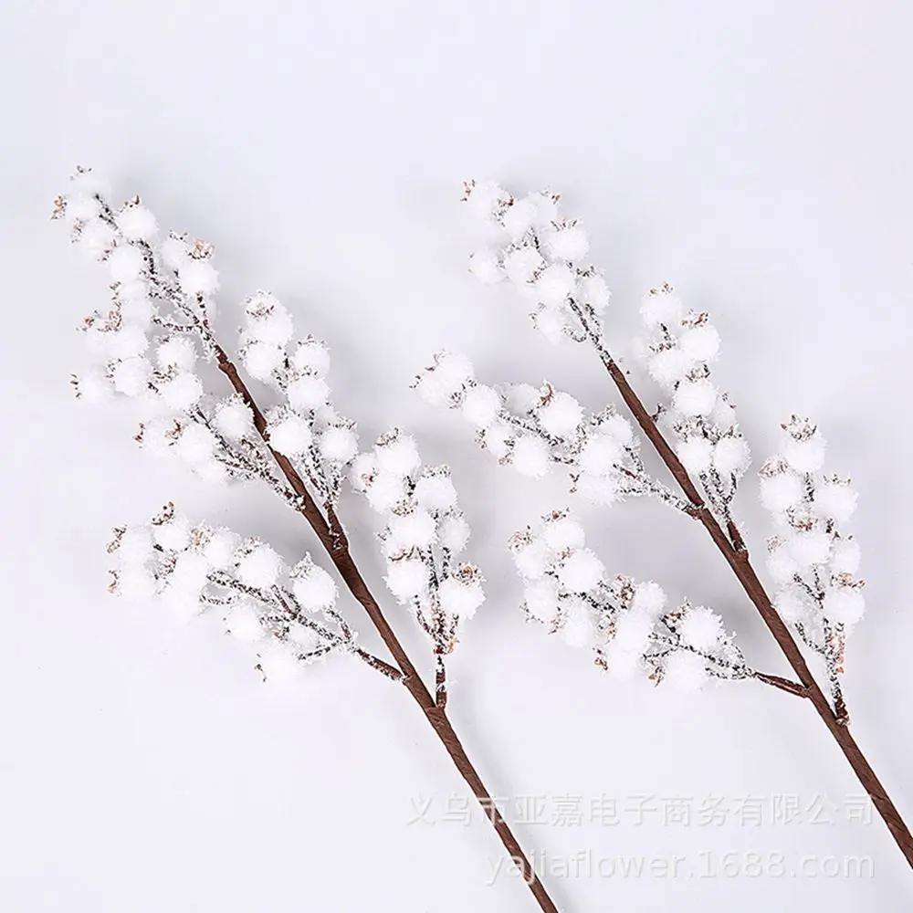 Home Office Party Decoration Fashion Floral Art White 1Pcs 5 Forks Berry Branches Snow Tree Fruit Plant Berry Stems