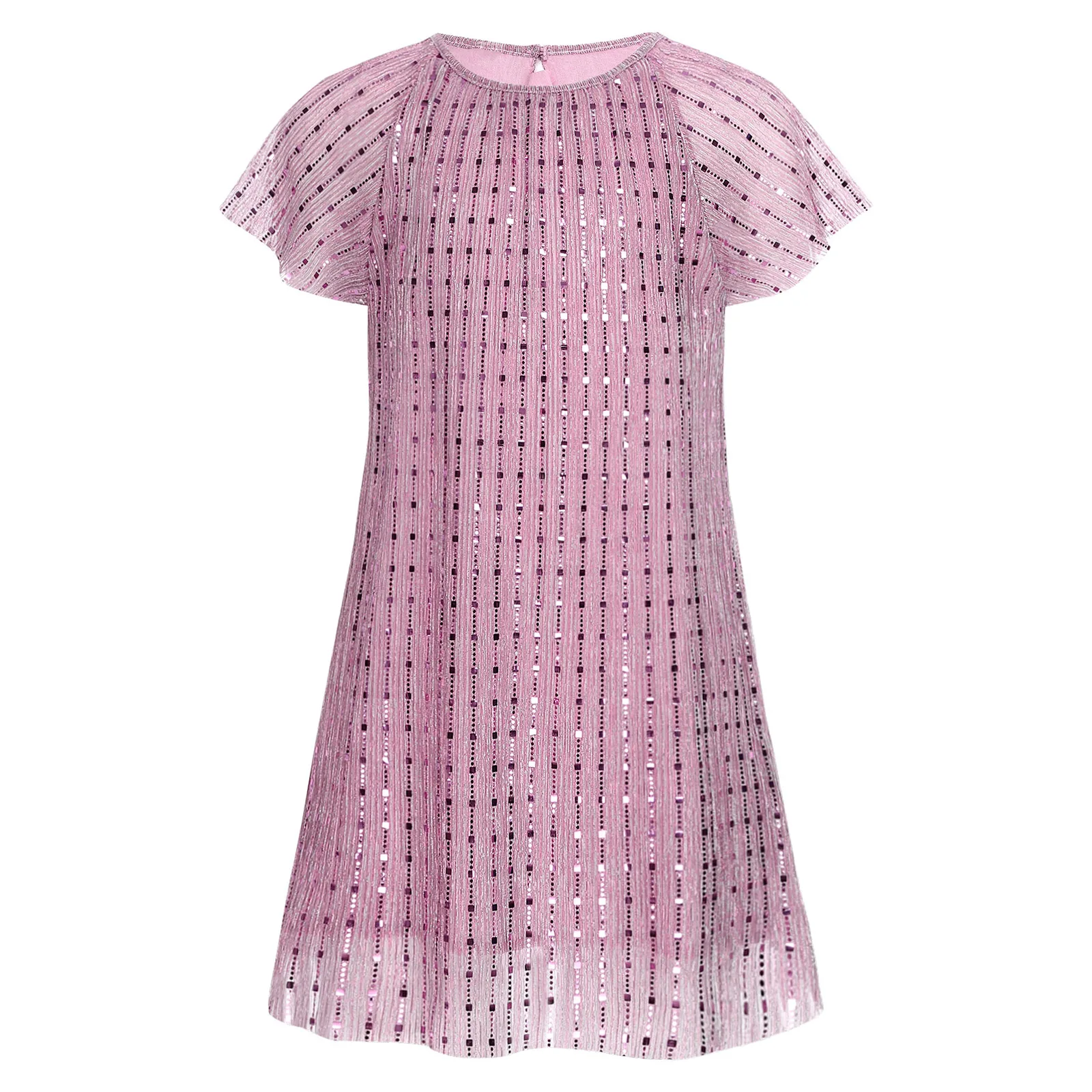 

Girls Shiny Party Fashion Daily Dress Solid Lining Short Sleeve Sparkly Sequins Loose Dress for Wedding Pageant Birthday Outfits