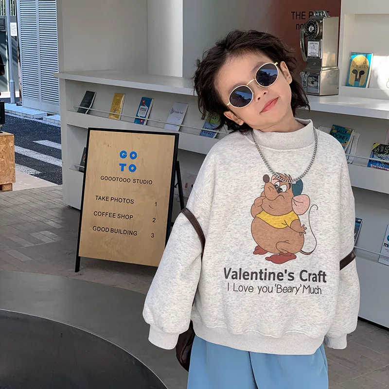 2026 Winter Casual Shirt for Boys - Winter Base Layer Shirt with Cartoon Design and Fleece Inner Liner - Children's Sweatshirt