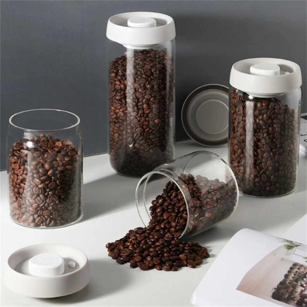 

Coffee Beans Vacuum Sealed Tank Glass Food Storage Tank Household Moisture-proof Air Extraction Tea Storage Tank Push-type Hot