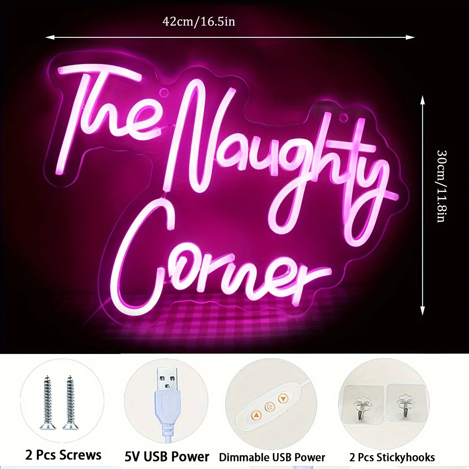 Pink The Naughty Corner LED Neon Sign-Perfect for Room, Home Bar, Party, Window, Living Room Decor, Birthday, Christmas Gift