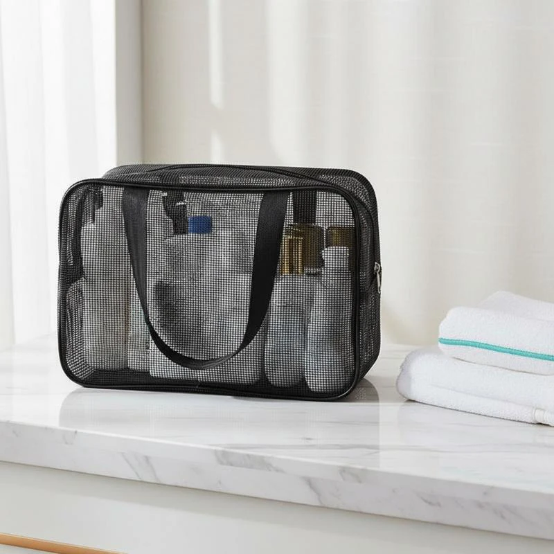 Mesh Shower Bag Breathable Toiletry Wash Bag Portable Handheld Cosmetic Organizer For Gym Swimming Travel Men Daily Use