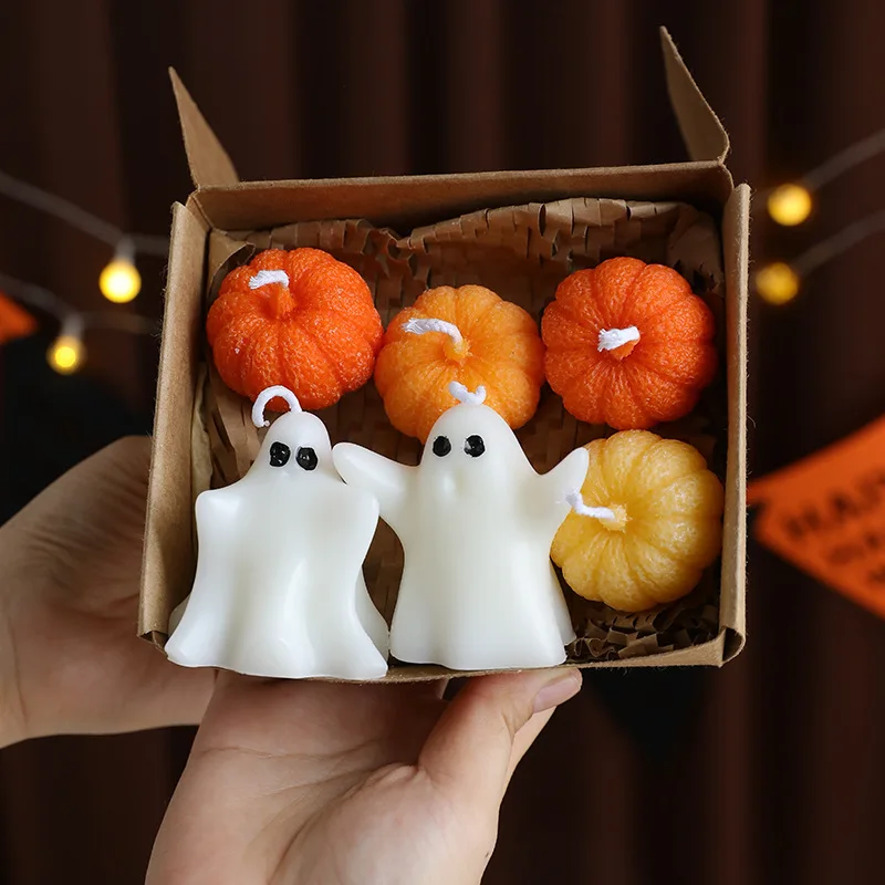 Halloween-Dekorationen, Geisterkerzen, Dekor, 1/6 Stück, niedliche duftende Halloween-Kerzen, Party für den Innenbereich, mit DIY-Werkzeugen