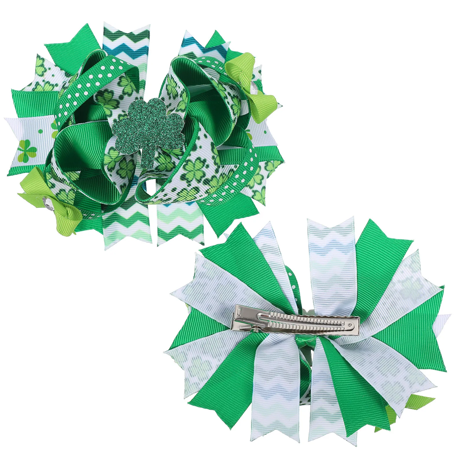 

2pcs Shamrock Clip Four Leaf St Patrick'S Day Hair Bows Clips For Party Favor Saint Patrick Hairpin Hair