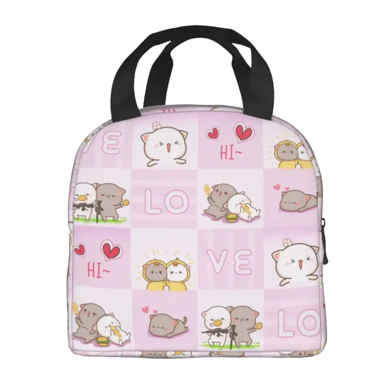 Peach And Goma Insulated Lunch Bags for Camping Travel Cartoon Mochi Cat Resuable Cooler Thermal Bento Box Women Children