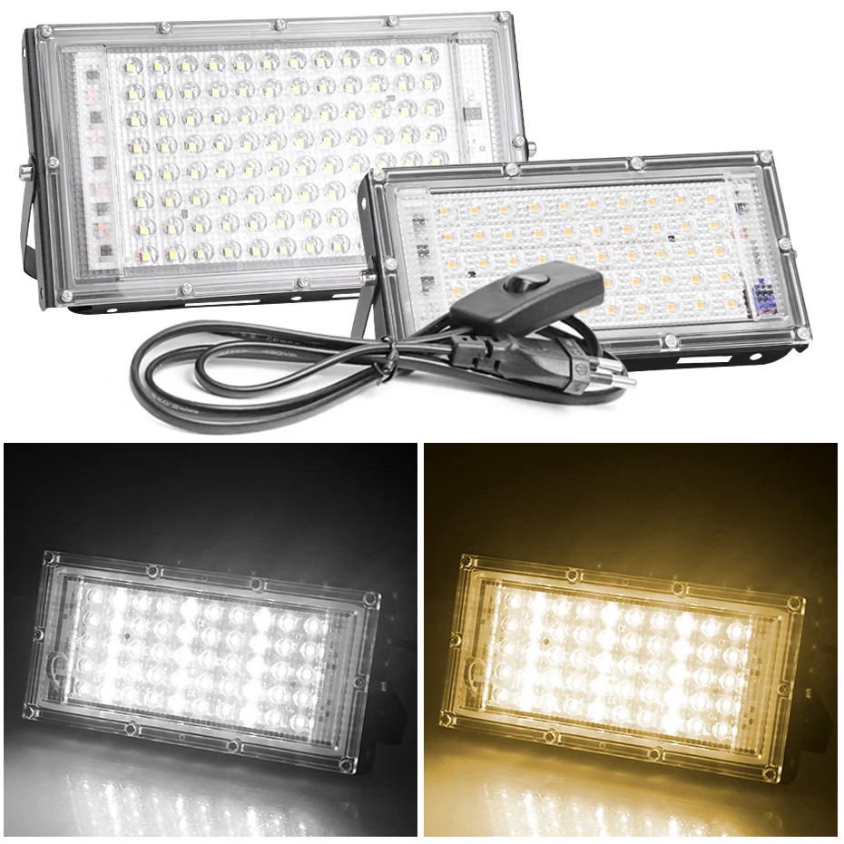 

LED Floodlight with EU Plug 50W 100W AC220V Outdoor Spotlight IP65 Waterproof White/Warm white/RGB Wall Lamp For Garden Lighting