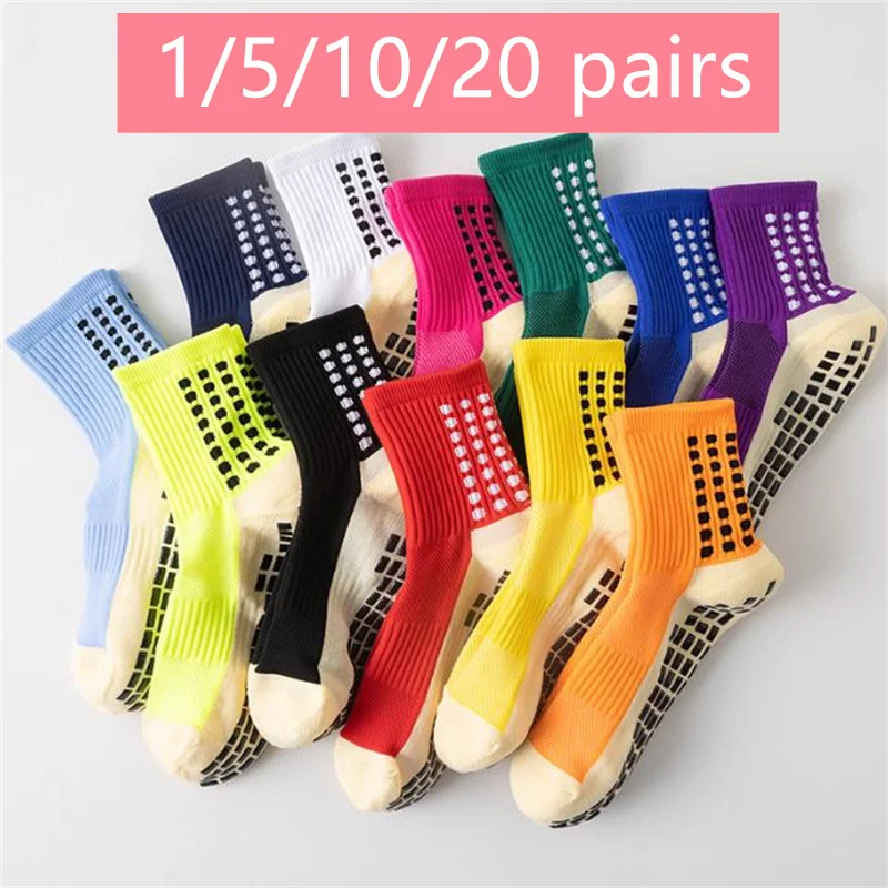 

1/5/10/20 pair of football socks sports socks men's mid-calf socks silicone non-slip dot socks basketball yoga socks