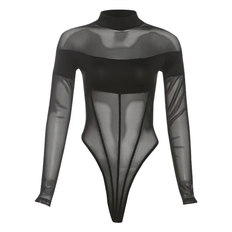 IMU Sexy See Through Bodysuit Women Dark Gothic Streetwear Emo Alternative Grunge Y2k Long Sleeve O-neck High Waist Jumpsuit view 6