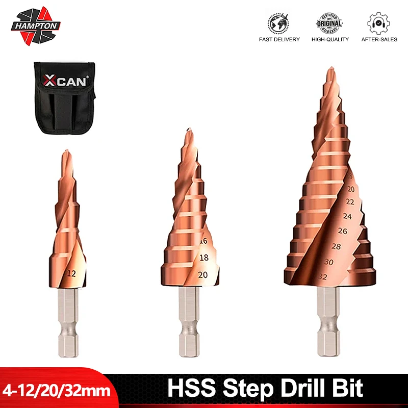 HAMPTON 1/3PCS Hex Shank Step Drill Bit 4-12 4-20 4-32mm Spiral Flute Step Cone Drill Bit Wood Metal Hole Cutter Drilling Tools