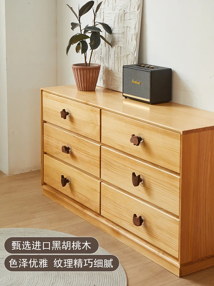 Customized walnut punch-free creative drawer handle all solid wood household animal-shaped cabinet door handle