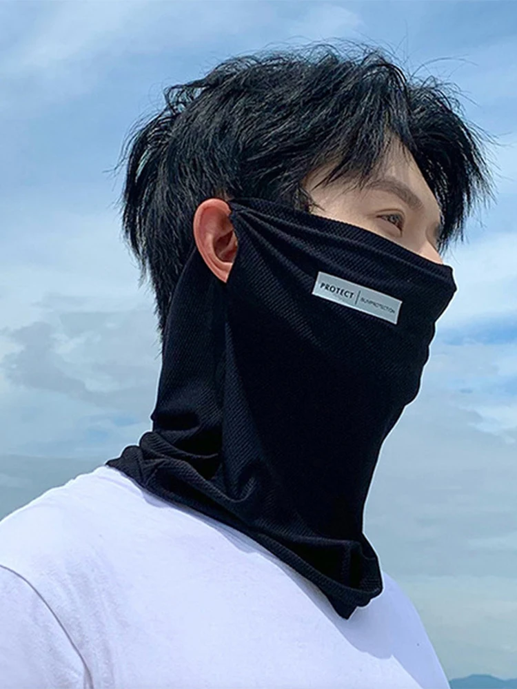 AliExpress NONE Summer Ice Silk Sunscreen Mask For Men Women Outdoor Cycling Face Cover Solid Color Neck Wrap UV Protection Ear Bandana Scarf