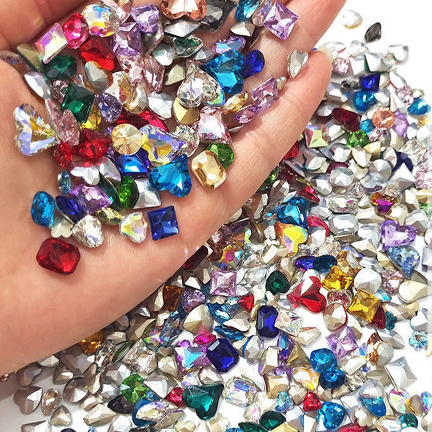 20/60Pcs Mixed Shape Glass Nail Art Rhinestone Crystal Pointback Nail Gems Diamond Stones DIY Manicure Accessories