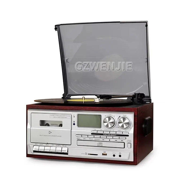 Veelzijdige Multifunctionele Vintage Grammofoon 3 Speed Verstelbare Vinyl Platenspeler Met Platenspeler Cd Cassette Fm/Am Radio