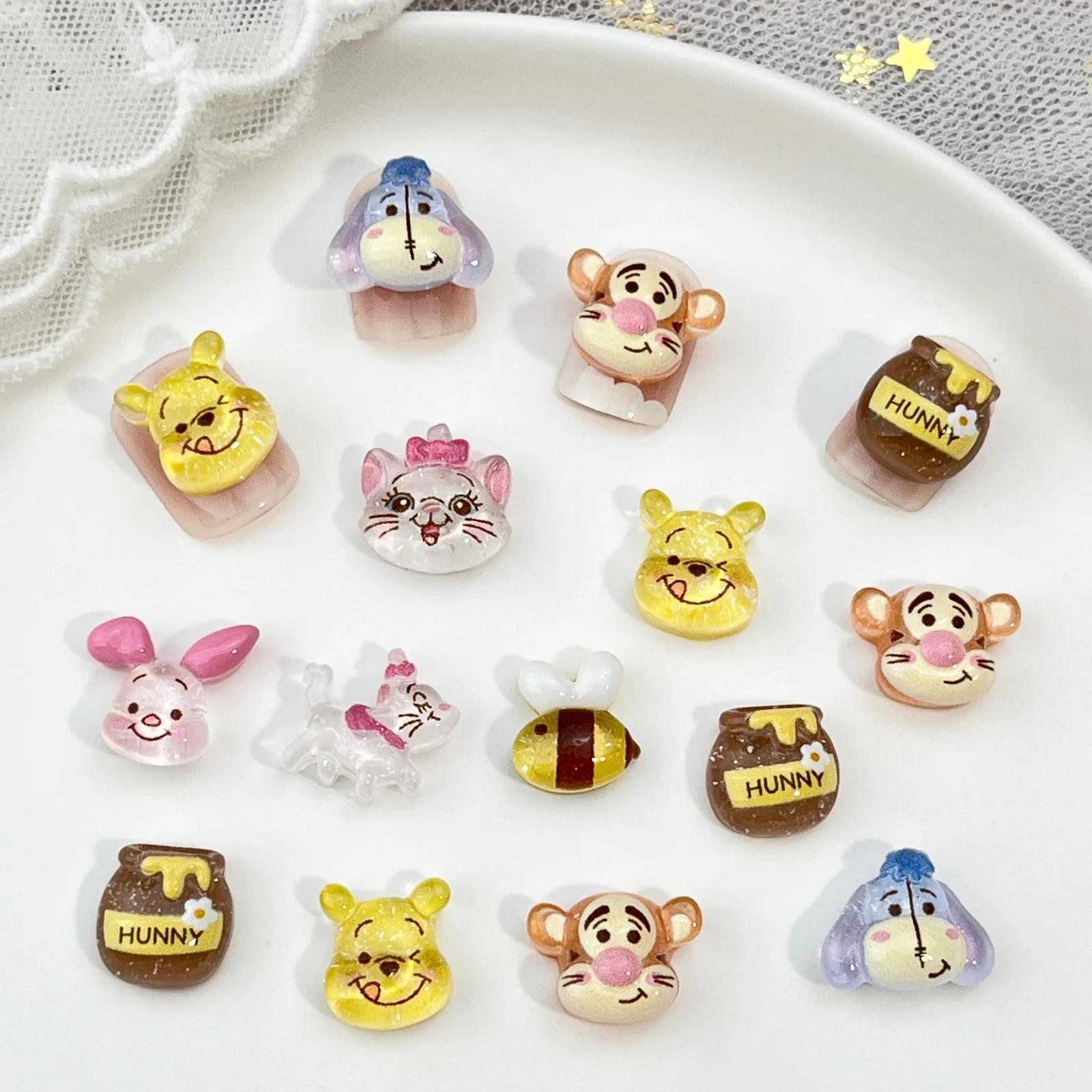16pcs resin Winnie the Pooh, bee, cat Marie nail charms, Nail Decor DIY Accessories， Nail Decoration Supplie