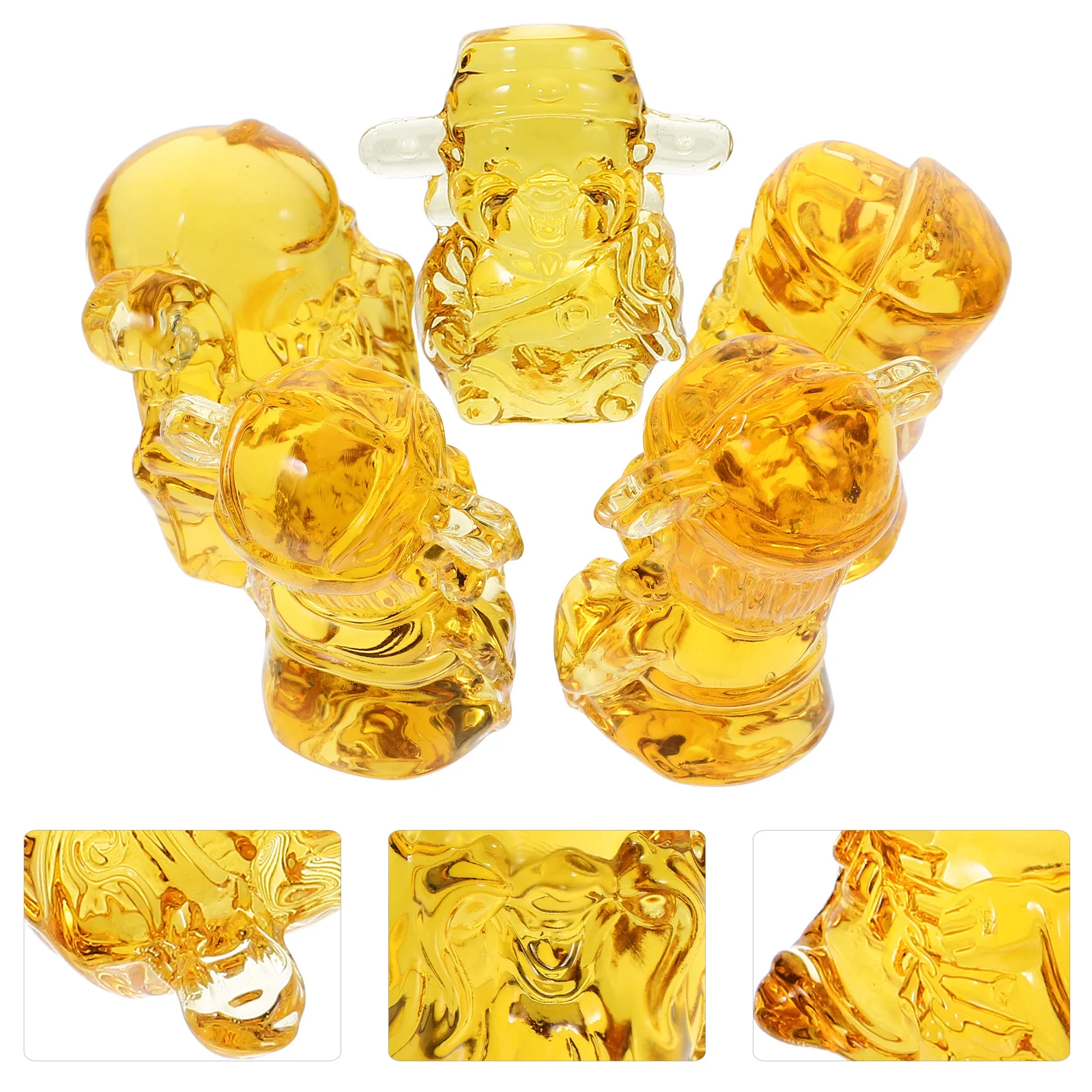 

5Pcs God of Wealth Crystal Desktop Statue Compact Size Exquisite Craft Table Decor for Home Office Gold of Wealth Statue