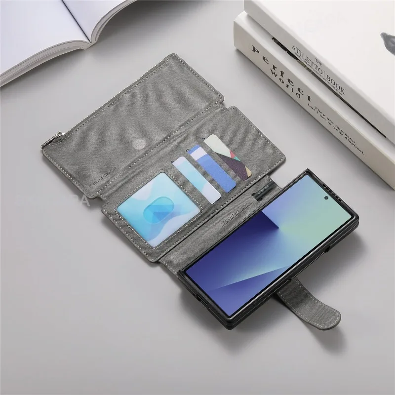 محفظة بسحاب غطاء مغناطيسي لهاتف سامسونج Z Fold 7 Fold6 Fold5 Fold4 Fold3 Magsafe 2 في 1 حامل جلدي قابل للطي حقيبة الهاتف