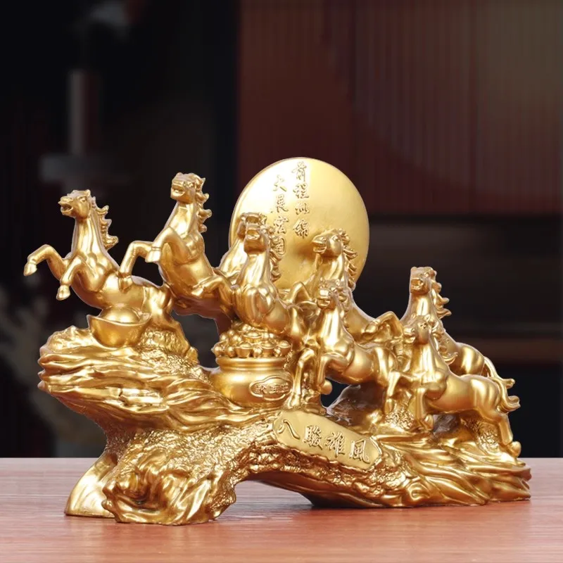 Eight Horses Resin Oranments Table Decor Fengshui Figurine Chinese Good Luck Wealth Decor Office and Home Decoration Accessories