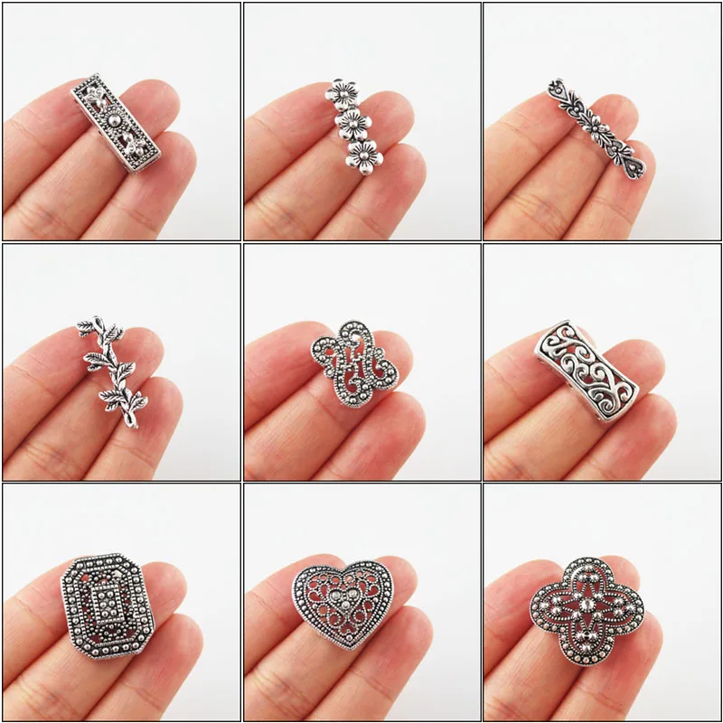 Fashion New Buterfly Flower Heart Rectangle Knot Charms Spacer Bar Beads Connectors Antique Silver Color