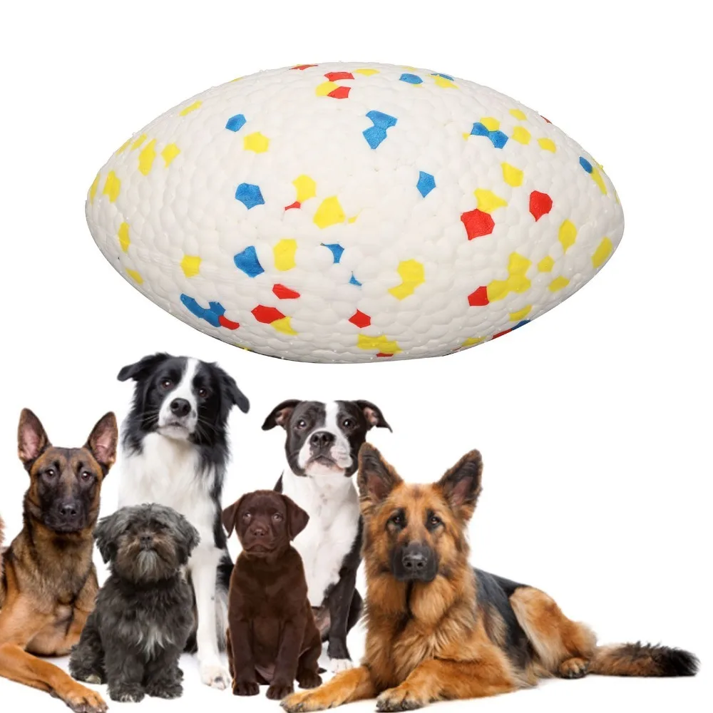 High Elasticity Dog Chew Toy Oval Shape Colorful Pet Interactive Toy Water Floating Bite Tough Dog Rugby Ball