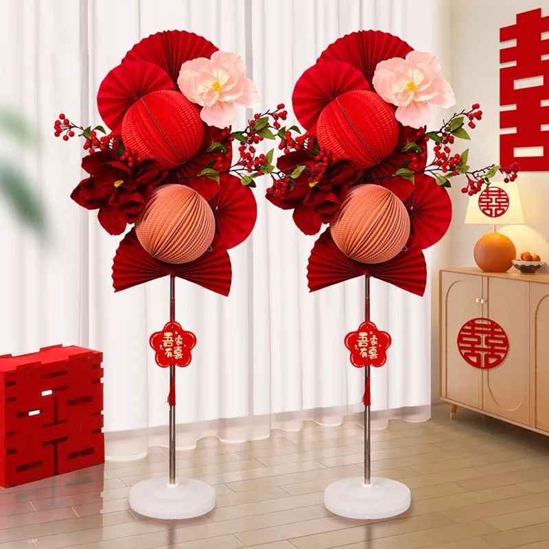 Fan flower pleated paper flower column wedding decoration wedding engagement new house bedroom living room road guide wedding ro