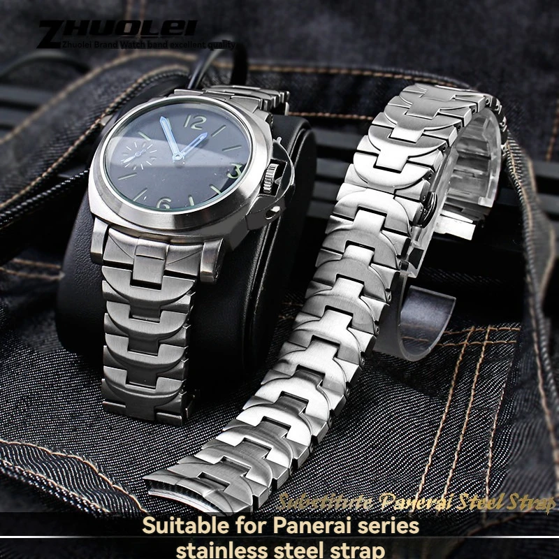 24mm high quality stainless steel strap Male silver black strap watchband butterfly buckle bracelet FOR Panerai PAM441 111