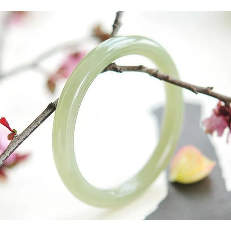 Hotan Green Blue Jadeite Fine Round Bangle Women, White Jade, Fashionable And Versatile