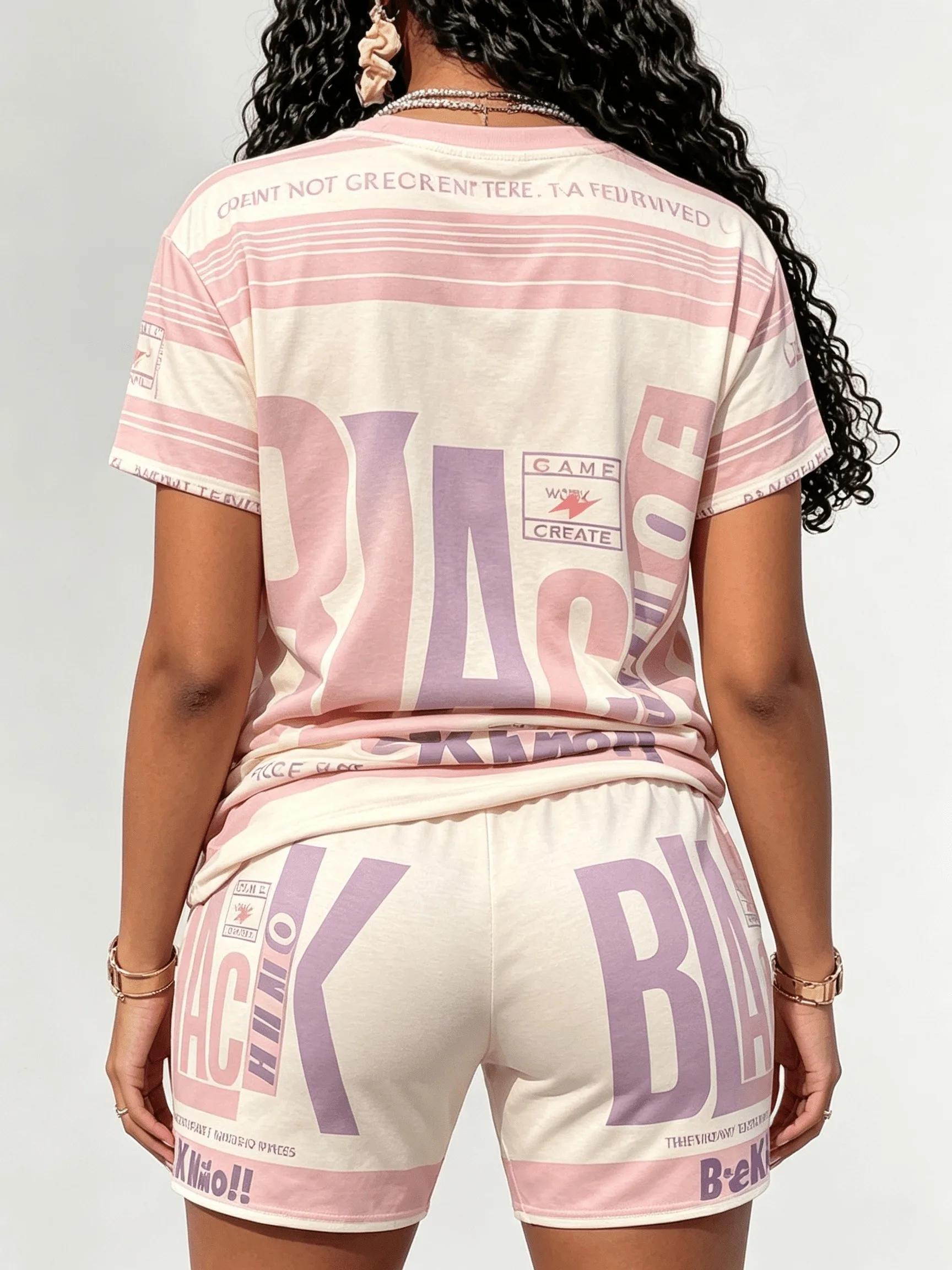 Summer women's suit with letter print lightweight breathable casual fashionable retro streetwear clothing