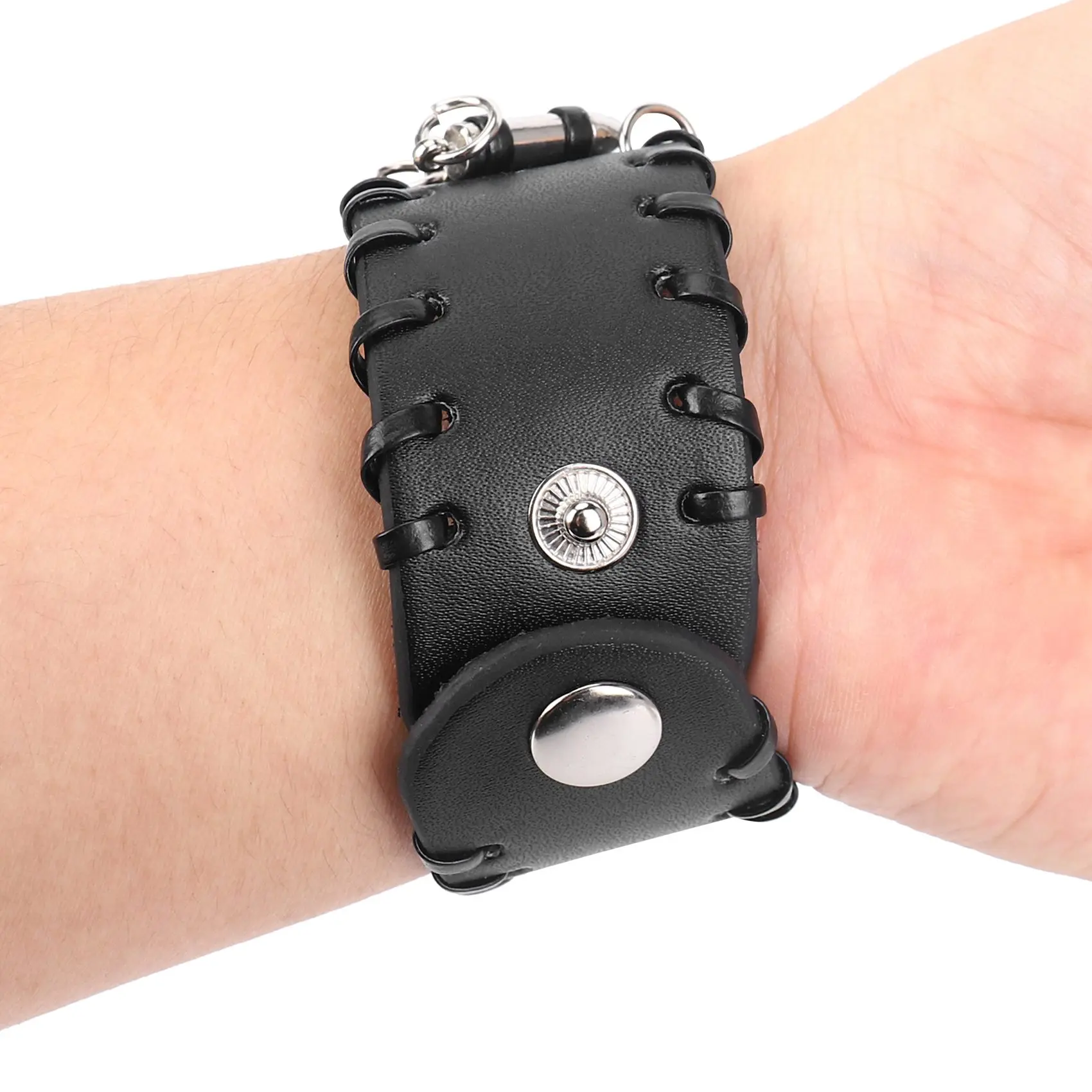 

*N21R Black Men's Gothic PU Leather Bullet Skull Chain Wristband Bracelets for Men