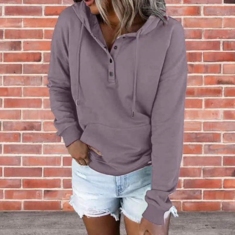 Womens Hoodies Long Sleeve Jumper Long Sleeve Button Down Hooded Top with Pocket Soft and Casual Pullover Jumper Tops Sweatshirt
