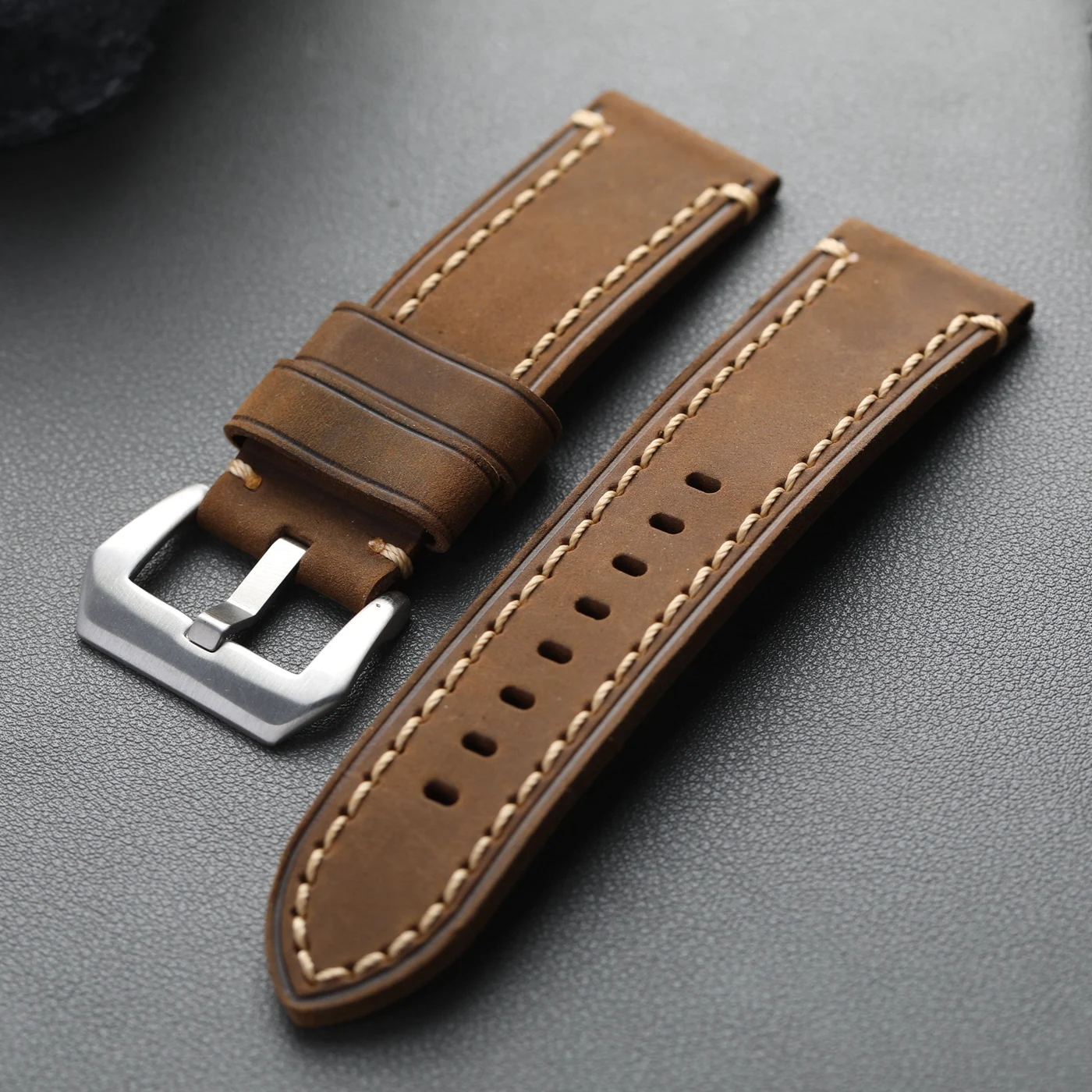 Handgefertigtes Uhrenarmband aus Rindsleder der ersten Schicht, 20, 22, 23, 24 mm, braunes Vintage-Lederarmband, geeignet für Herrenarmband