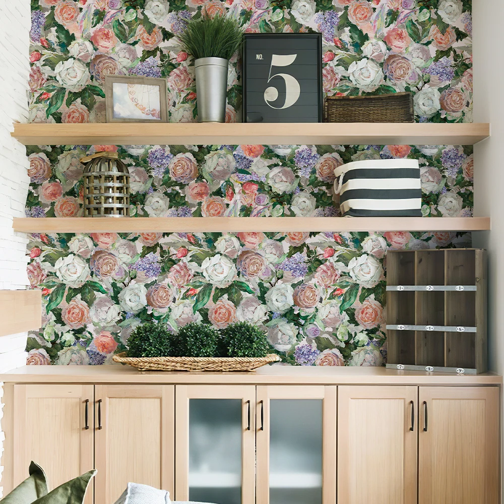 Imitação de pintura a óleo floral papel de parede removível pvc à prova d' água autoadesivo armário adesivo de parede decoração de casa