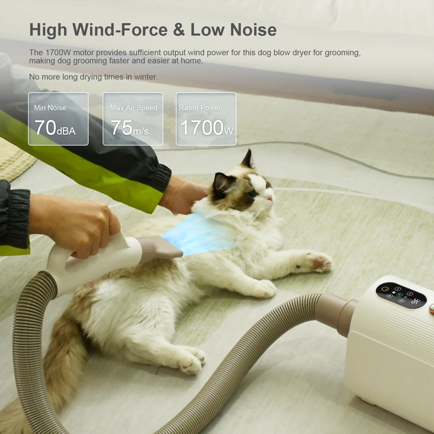 Adjustable Heat Pet Grooming  Dog and Cat Hair Drying Force Dryer LED Intelligent Touch 4 Nozzles Screen Dog Hair Dryer