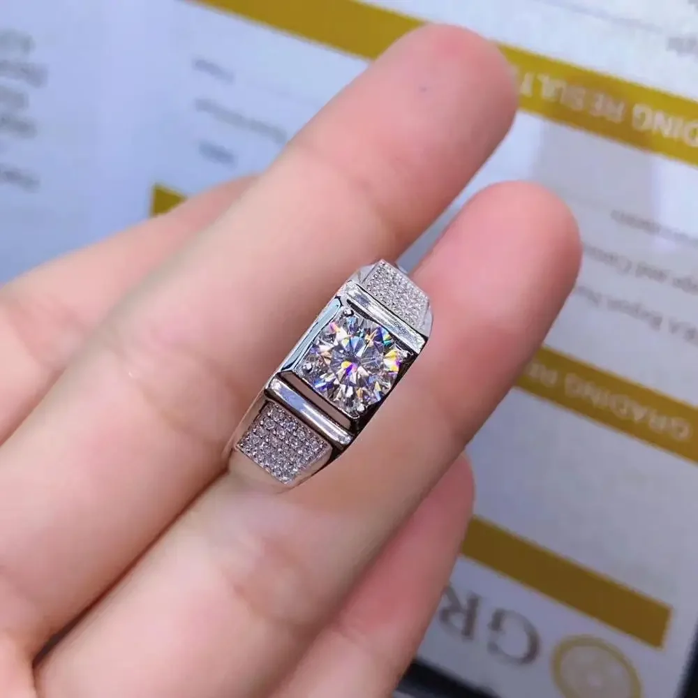 Exquisite Sparkling Moisanite Ring for Men 925 Sterling Silver Birthday Gift Shiny Better Than Diamond Strong Power Luxury