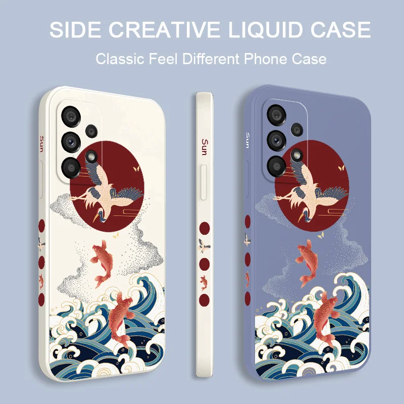 Crane Fish Leap Phone Case For Samsung A54 A34 A24 A14 A73 A53 A33 A23 A13 A03S A04 A04S A72 A52 A52S A32 A22 A12 A71 A51 4G 5G