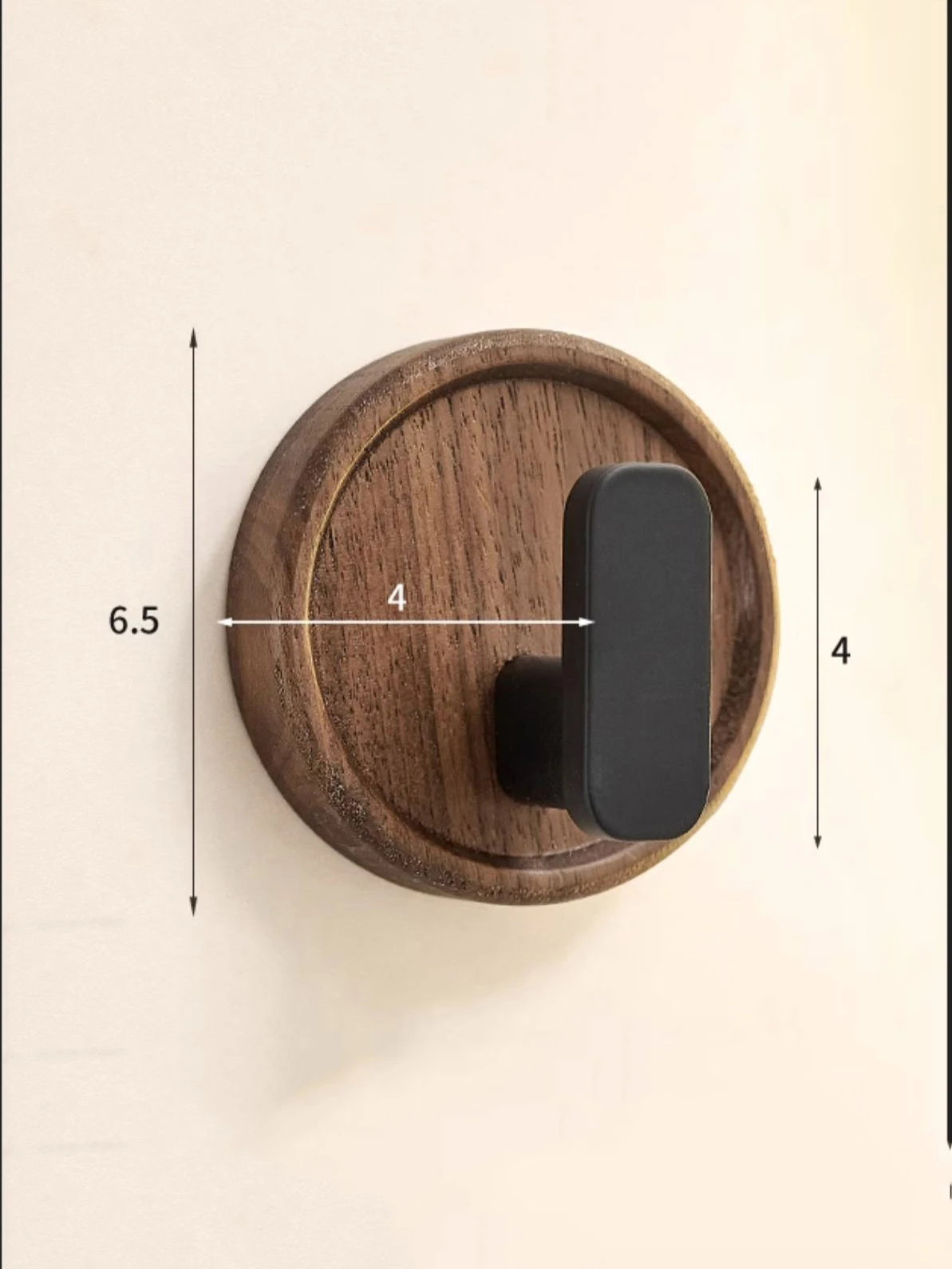 Walnut Wood Coat Rack Hooks  Black Wall Hangers for Hanging Keys, Clothes, Bathroom Robe and Towels  and Entryway， No Drilling