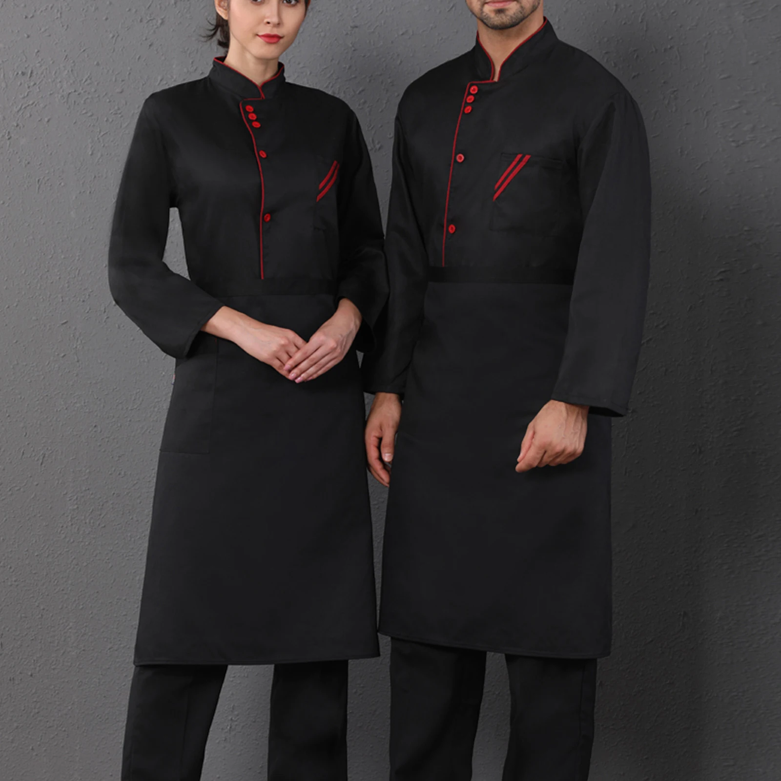 Chef a maniche lunghe Abbigliamento da chef Camicie Top Giacca Uniforme Donna Nero Abbigliamento da uomo