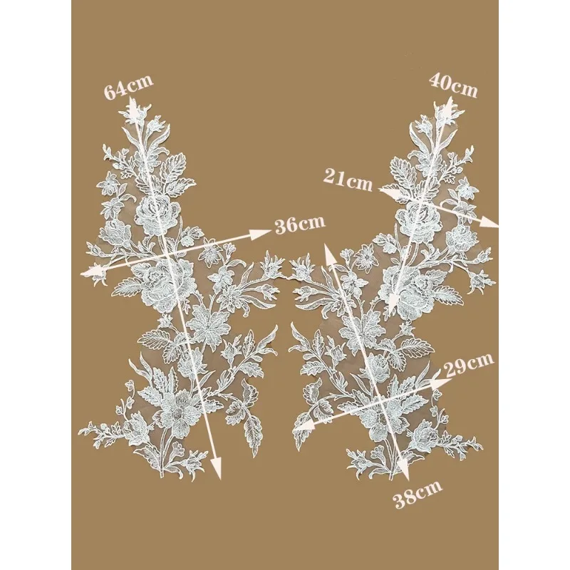 

2 New White Lace Decal Embroidery Fabrics, Handmade Wedding Shoe Toe Sewing Accessories, Clothing Patches, Background Decoration