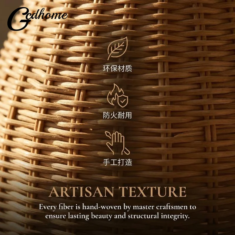 Vintage Rattan Lampshade Handwoven Pendant Light Cover Natural Basket Chandelier Shade for Living Room Bedroom Office