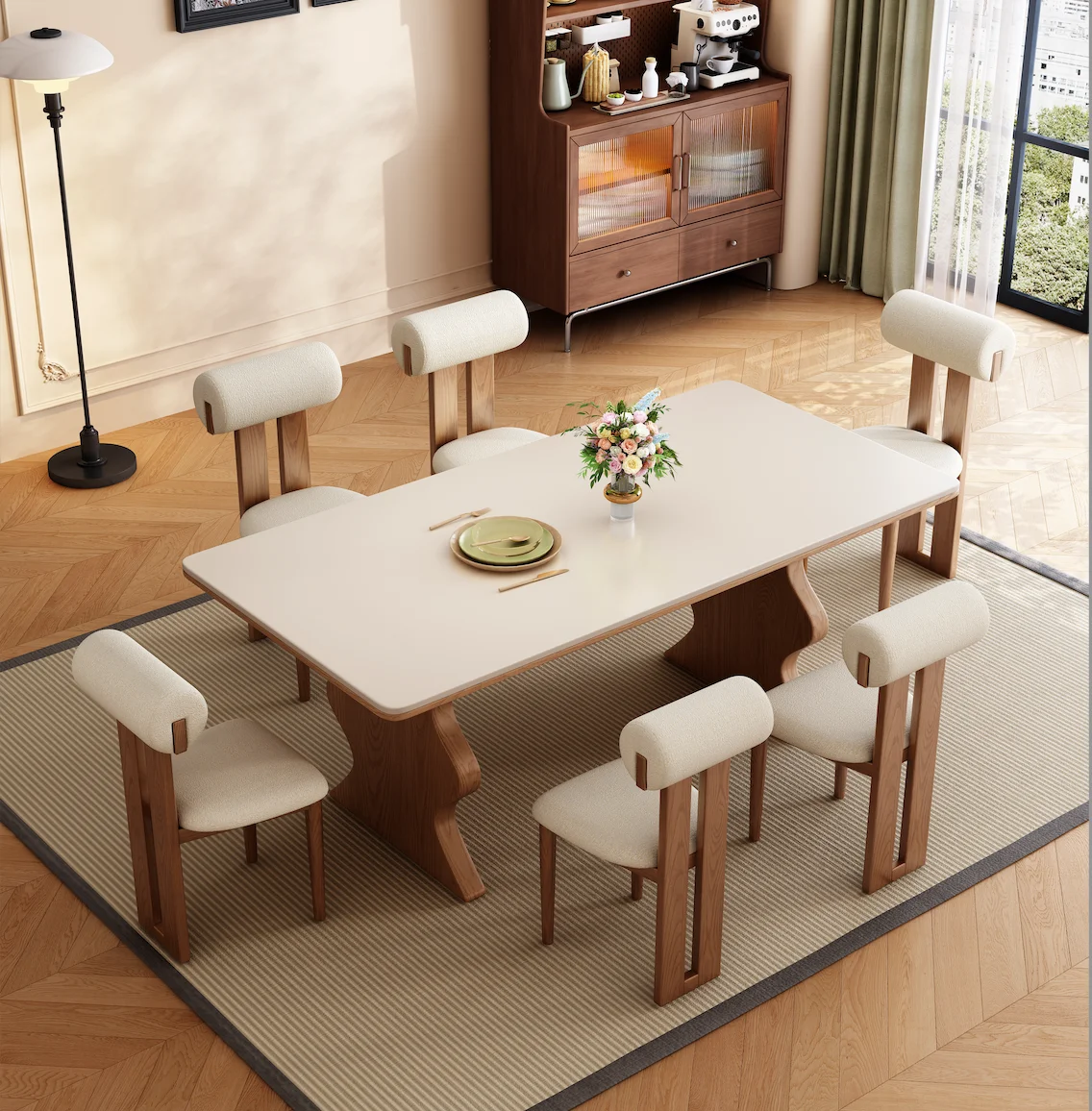

*French Retro Solid Wood Dining Chair Set Table Decor Modern Luxury Dining Table Set Nordic Style Top Kitchen Dining