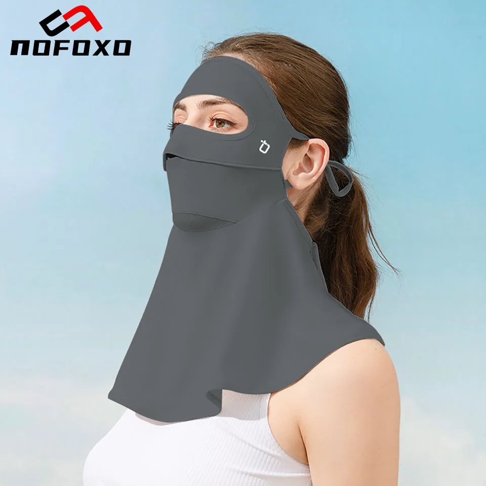 

NOFOXO Summer Riding Mask Hanging Ear Sun Protection Scarf Breathable Ice Silk Full Face Mask Neck Protection UPF50 Outdoor