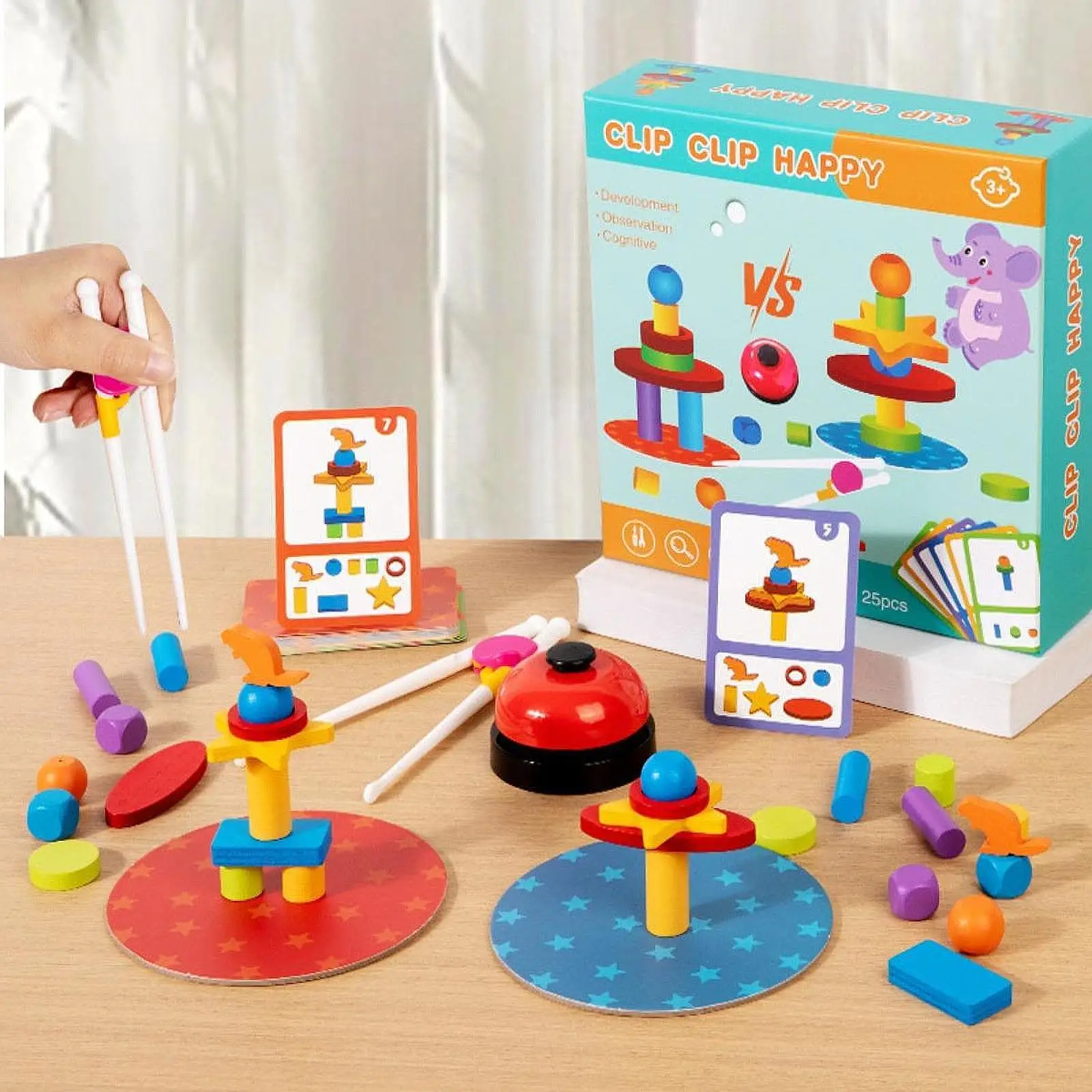 Kids Educational Wooden Blocks Stacking Game with Chopsticks Family Board Game Balance Competition Toy for Children Learning