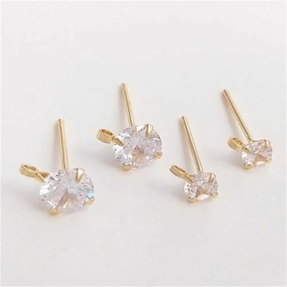 

S925 Silver Needle Zircon Earrings with Rings 14K Gold-plated Handmade Diy Flash Zirconium Earrings Jewelry Handmade Materials