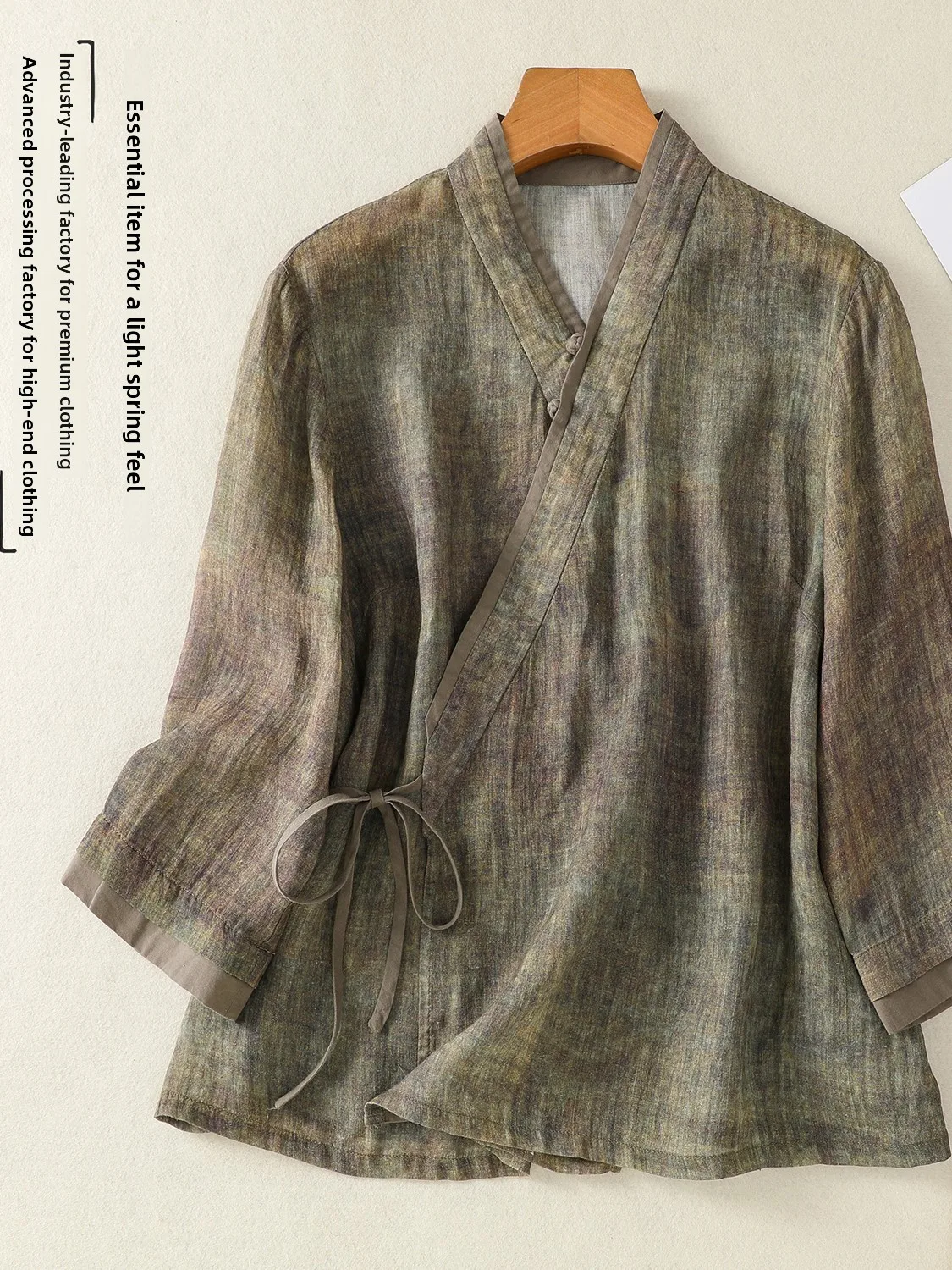 

Женский льняной топ большого размера с окрашенным принтом и v-образным вырезом на пуговицах по бокам, повседневный летний топ свободного покроя