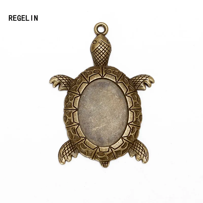 REGELIN 10pcs 18*25mm Tortoise Antique Bronze filigree cameo cabochon pendant setting Dia Cabochon Base For DIY Jewelry Making
