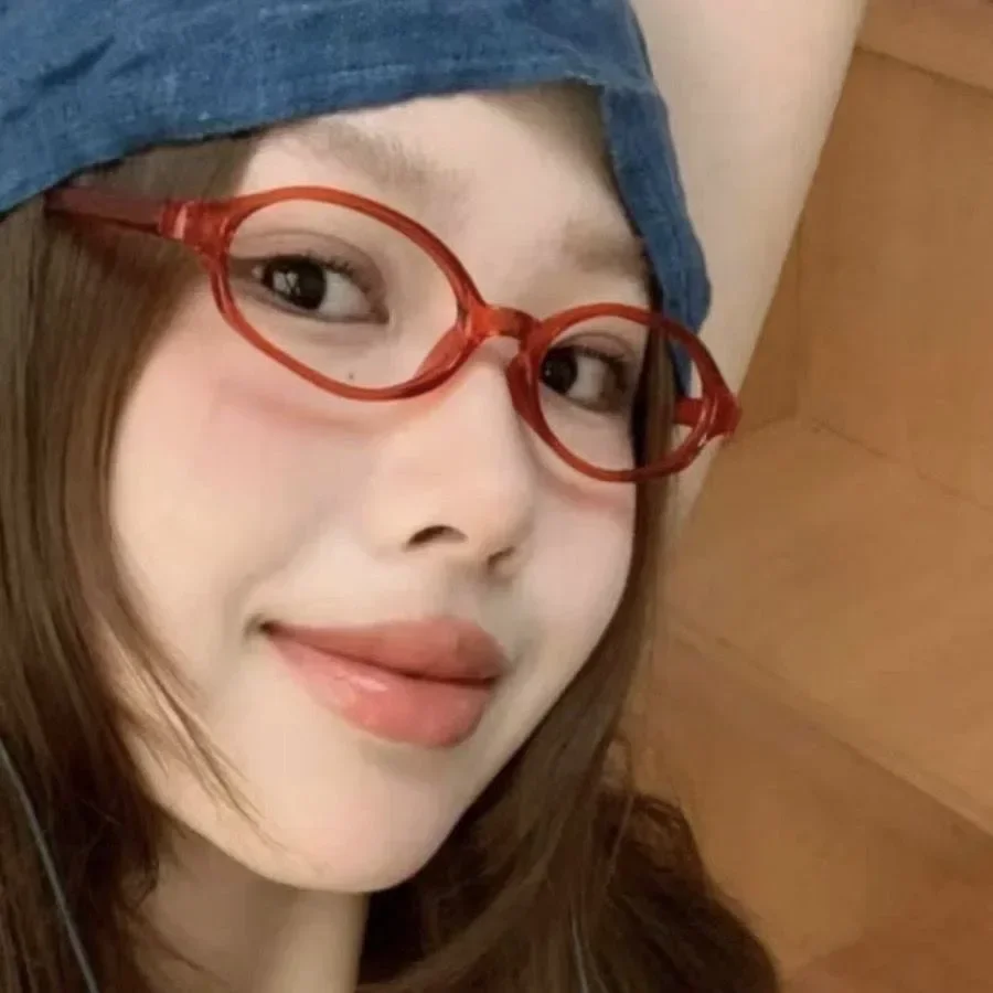 Retro Oval Glasses Women Girls Y2K Red Green Frame Glass Eyewear Decorative Computer Anti-blue Eyeglasses with Seaside Driving