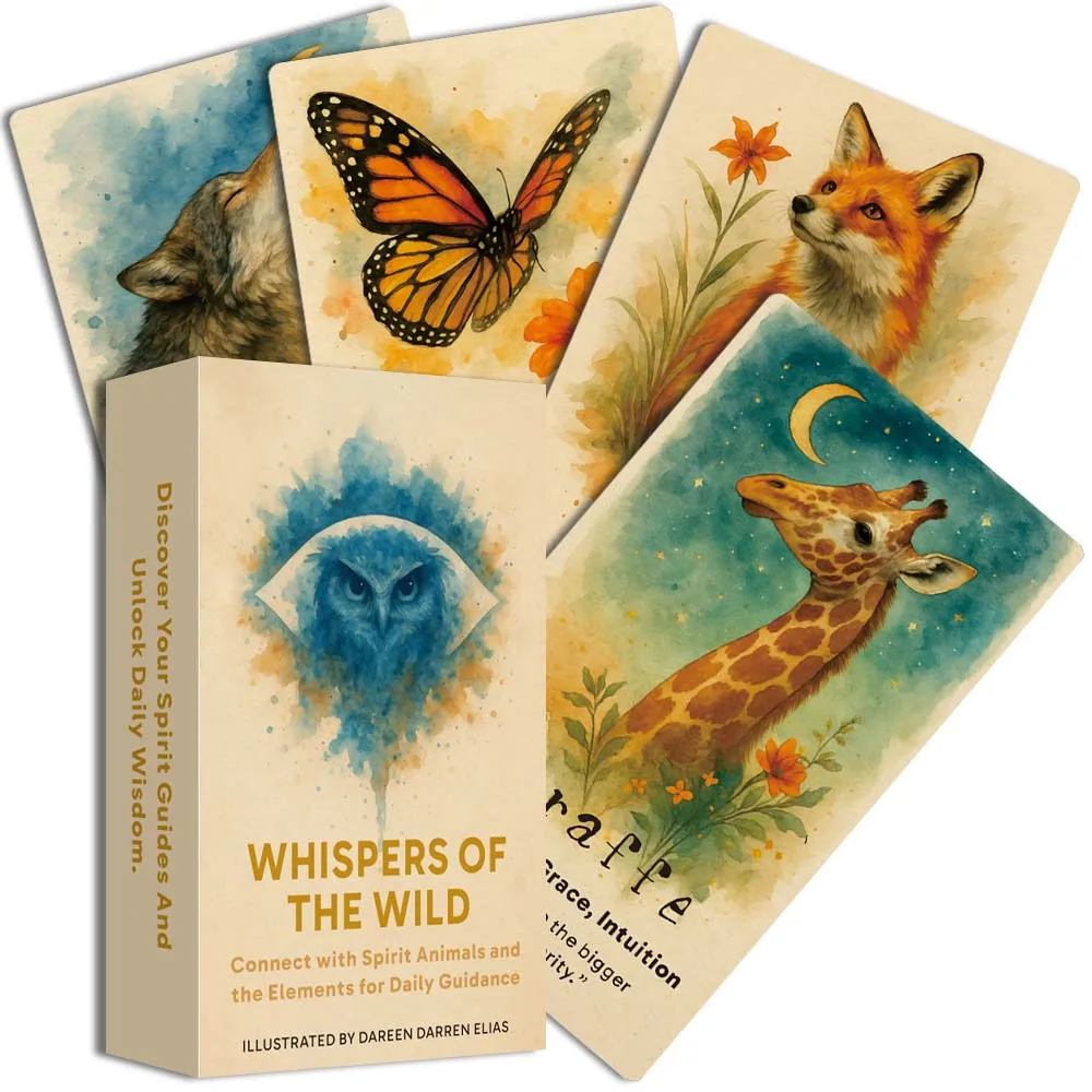 Whispers of The Wild Oracle Deck, 78 Watercolor Style Cards for Daily Reflection, Messages from Animals, 12*7cm, Tarot Cards