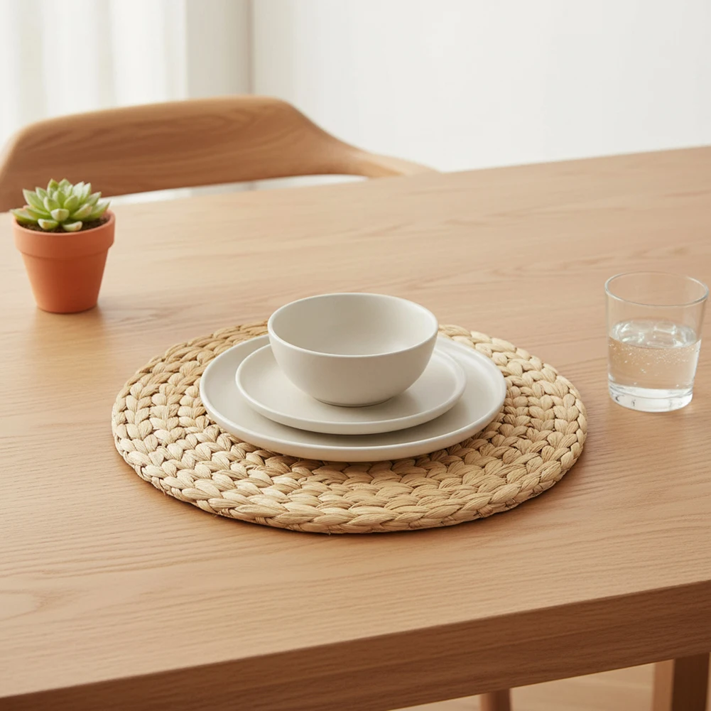 Round Weaves Straw Place Mats Hyacinth Placemats Anti-hot Braided-Straw Pads Kitchen Dining Table Decor Perfect Gift